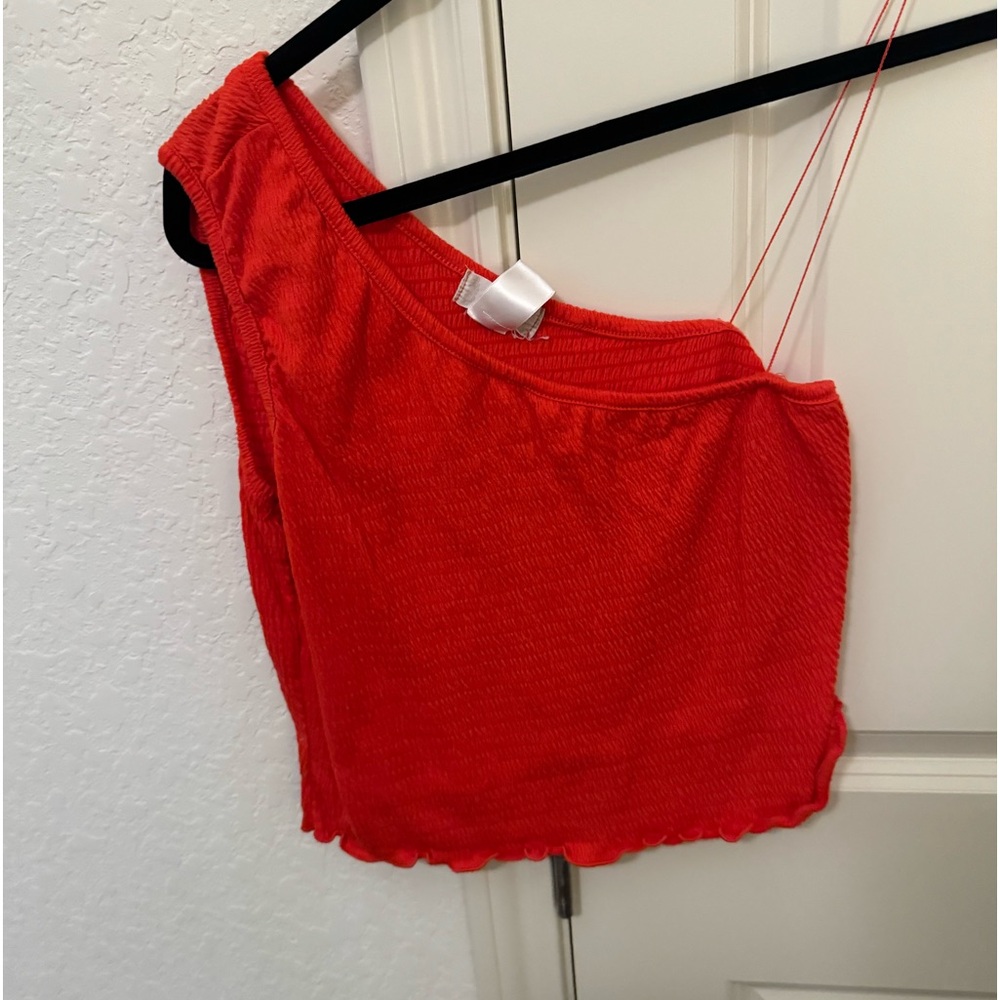Bright red one shoulder cropped top from altar’d state